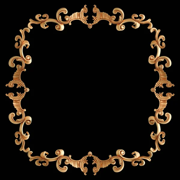 Golden frame ornament. pattern on a black background. luxury carving decoration. Isolated — ストック写真