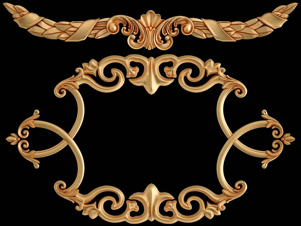 Goldene Ornamentsegmente, nahtloses Muster auf schwarzem Hintergrund. Luxus-Schnitzdekoration. isoliert — Stockfoto