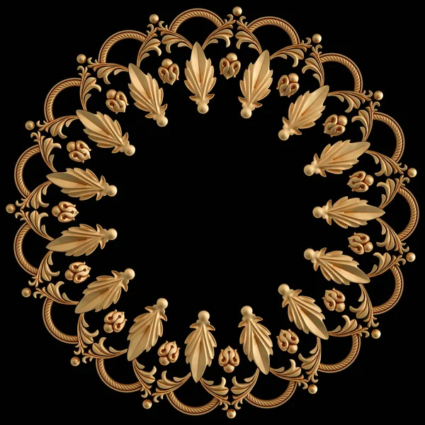 Zlatý ornament. vzor na černém pozadí. luxusní řezbářská výzdoba. Izolované — Stock fotografie