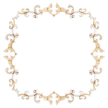 Beyaz arka planda altın işlemeli beyaz süs çerçevesi. İzole edilmiş