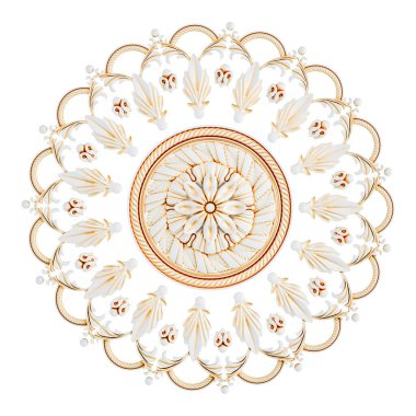 Beyaz bir arka planda altın Patina ile beyaz süsleme. Izole