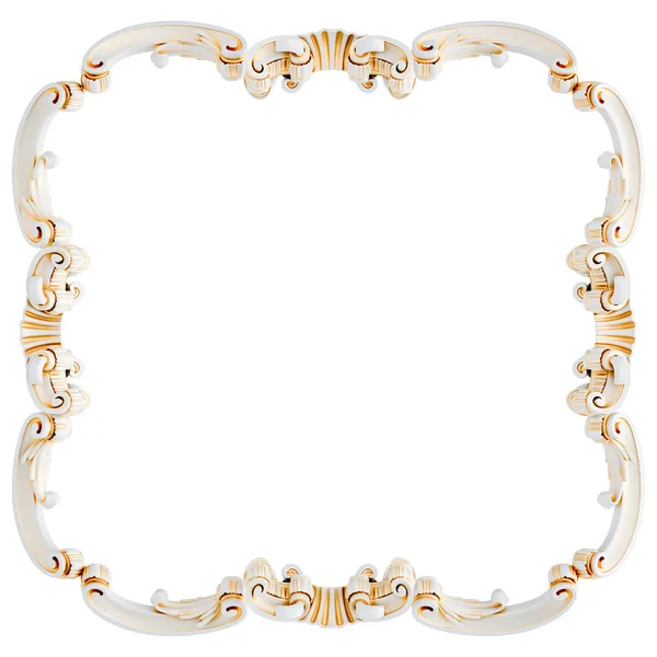 White ornament frame with gold patina on a white background. Isolated — Stock Photo, Image