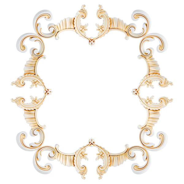 Wit ornament frame met gouden patina op een witte achtergrond. geïsoleerd — Stockfoto