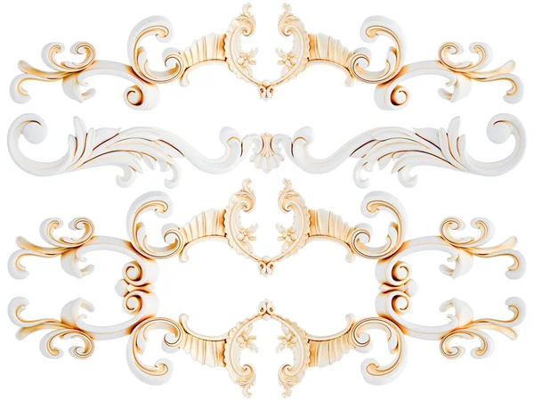 Wit ornament met gouden patina op een witte achtergrond. Geïsoleerd — Stockfoto