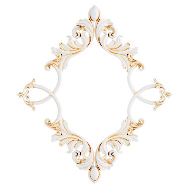 Beyaz arka planda altın işlemeli beyaz süs çerçevesi. İzole edilmiş