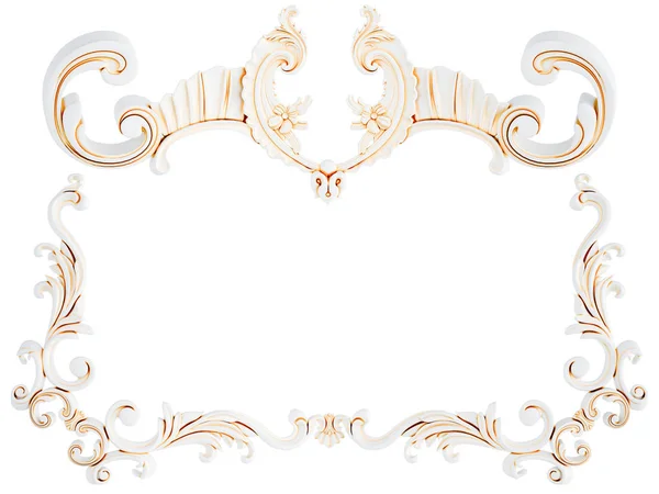 Wit ornament met gouden patina op een witte achtergrond. Geïsoleerd — Stockfoto