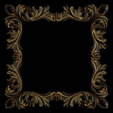 Siyah bir arka planda altın Patina ile siyah süsleme. Izole