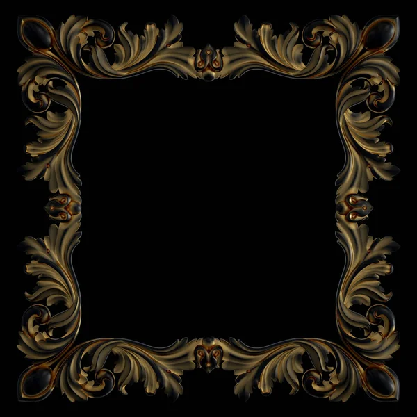 Black ornament with gold patina on a black background. Isolated — Stock Photo, Image