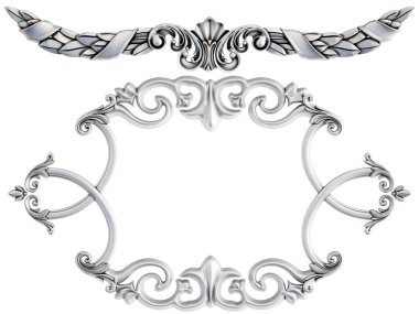 Beyaz arka planda Crome süsleme segmentleri kusursuz desen. Lüks oymacılık. İzole edilmiş