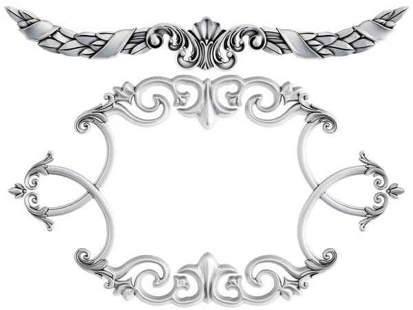 Crome ozdobne segmenty bezszwowy wzór na białym tle. luksusowe dekoracje rzeźbiarskie. Izolacja — Zdjęcie stockowe