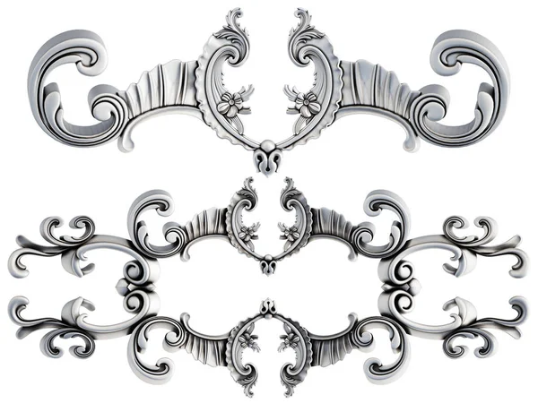 Cromo padrão ornamental segmentos sem costura em um fundo branco. decoração de escultura de luxo. Isolados — Fotografia de Stock
