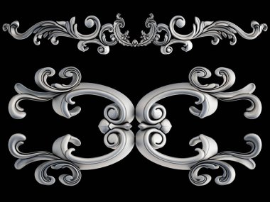 Siyah bir arka plan üzerinde krom süsleme. İzole