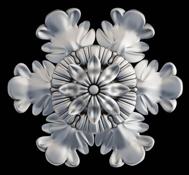 Siyah bir arka plan üzerinde krom süsleme. İzole