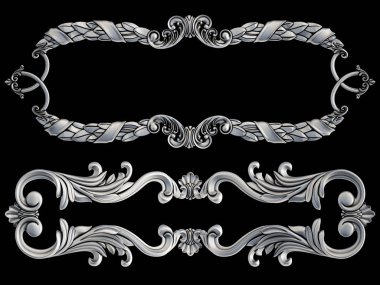 Siyah bir arka plan üzerinde krom süsleme. İzole