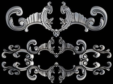 Siyah bir arka plan üzerinde krom süsleme. İzole