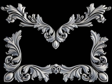 Siyah bir arka plan üzerinde krom süsleme. İzole