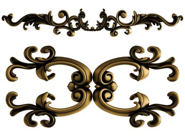 Siyah bir arka planda bronz koleksiyon süsü. Beyaz arka planda izole bir süs. İzole edilmiş. 3d illüstrasyon