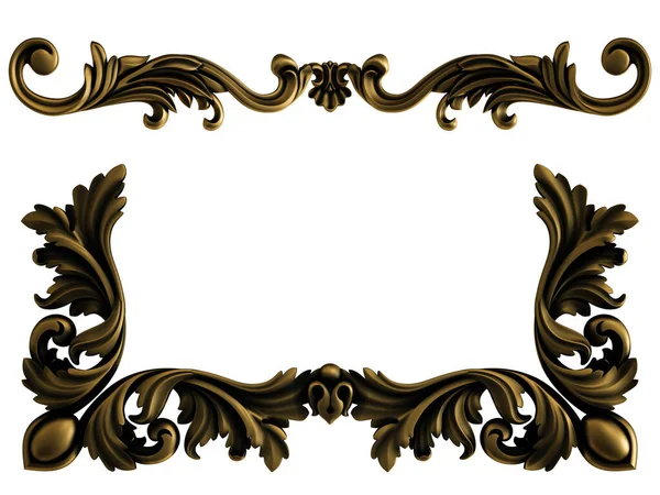 Enfeite Bronze Coleção Fundo Preto Ornamento Isolado Fundo Branco Isolado — Fotografia de Stock