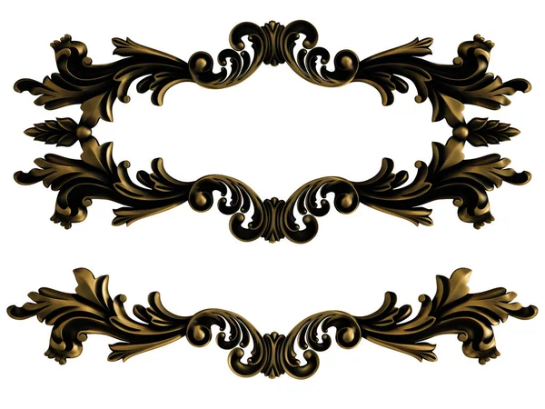 Enfeite Bronze Coleção Fundo Preto Ornamento Isolado Fundo Branco Isolado — Fotografia de Stock