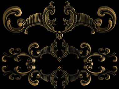 Siyah arka planda bronz koleksiyon. İzole edilmiş. 3d illüstrasyon