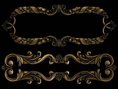 Siyah arka planda bronz koleksiyon. İzole edilmiş. 3d illüstrasyon