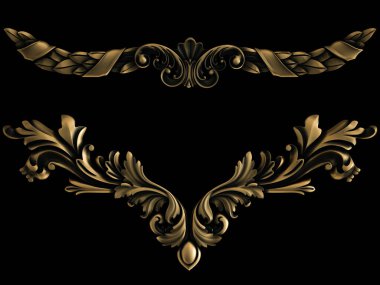 Siyah arka planda bronz koleksiyon. İzole edilmiş. 3d illüstrasyon