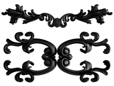 Siyah beyaz bir arka plan üzerinde süs. İzole. 3D çizim