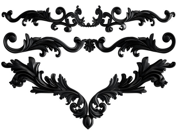 Black ornament on a white background. Isolated. 3D illustration