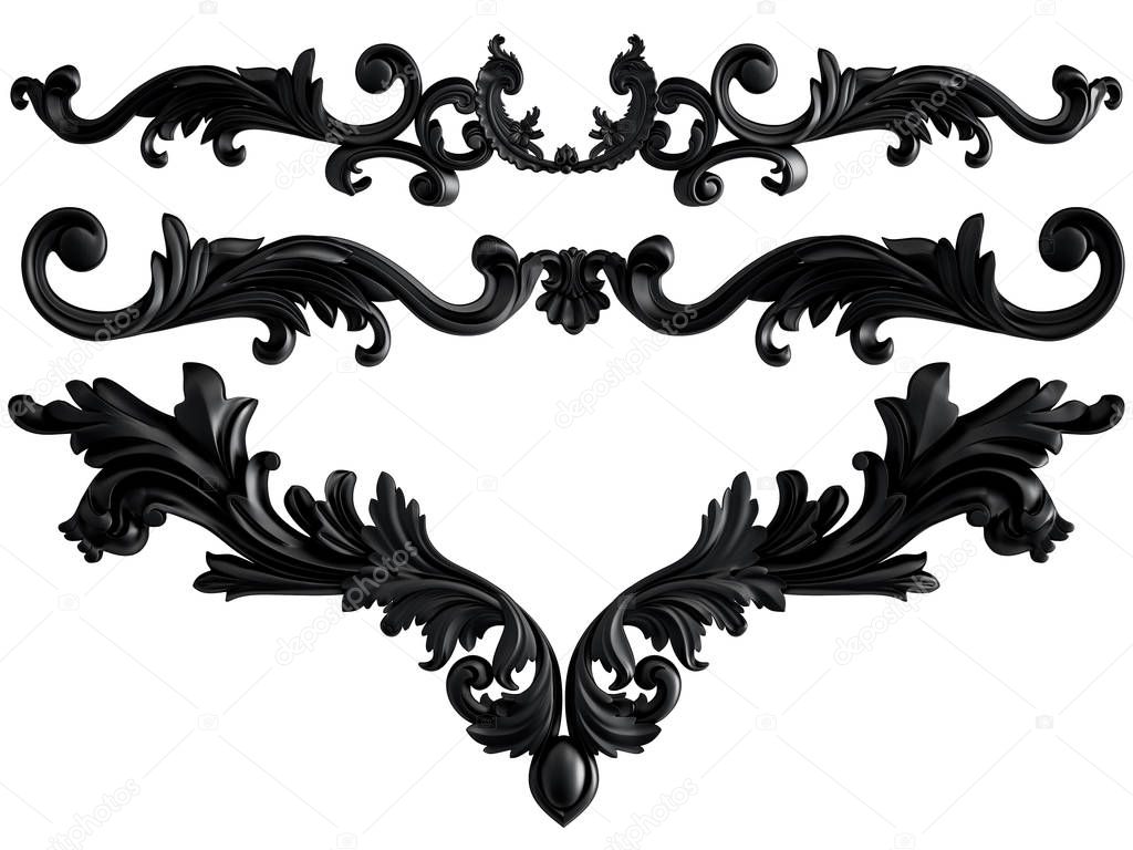 Black ornament on a white background. Isolated. 3D illustration