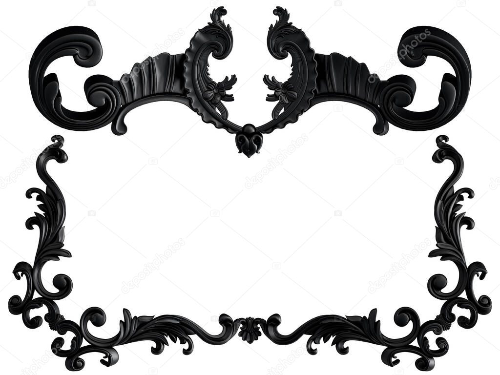 Black ornament on a white background. Isolated. 3D illustration