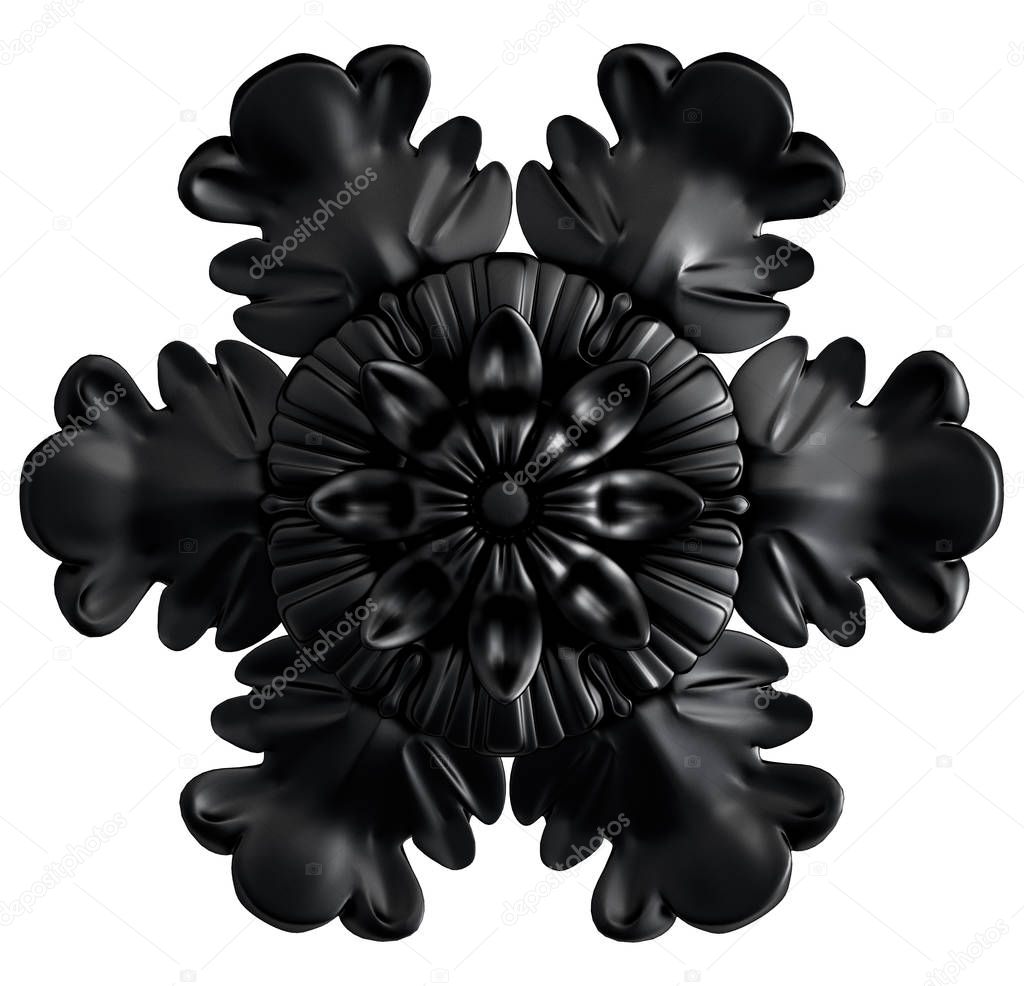 Black ornament on a white background. Isolated. 3D illustration