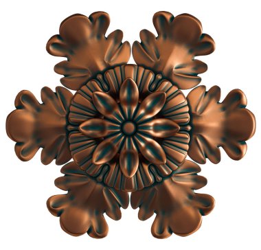 Beyaz arka planda yeşil işlemeli bakır süsleme koleksiyonu. İzole edilmiş. İzole edilmiş. 3d illüstrasyon