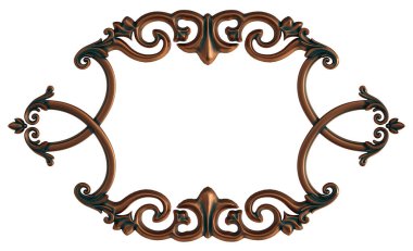 Beyaz arka planda yeşil işlemeli bakır süsleme koleksiyonu. İzole edilmiş. İzole edilmiş. 3d illüstrasyon