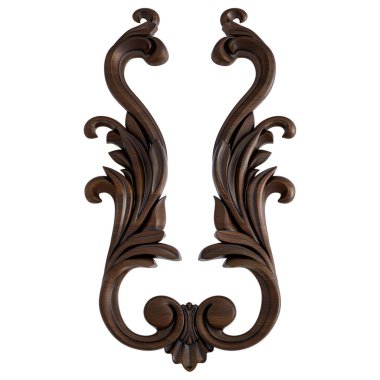 Ahşap süsleme beyaz zemin üzerinde. İzole. 3D çizim