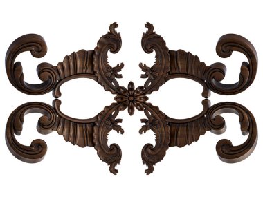 Ahşap süsleme beyaz zemin üzerinde. İzole. 3D çizim