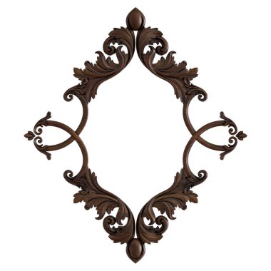 Ahşap süsleme beyaz zemin üzerinde. İzole. 3D çizim