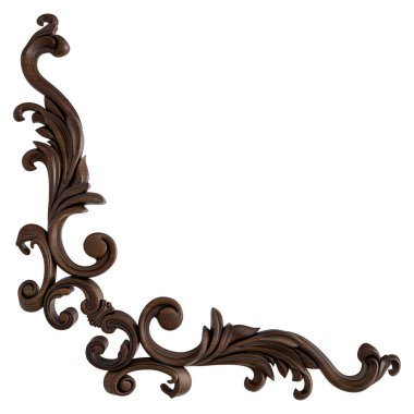 Ahşap süsleme beyaz zemin üzerinde. İzole. 3D çizim