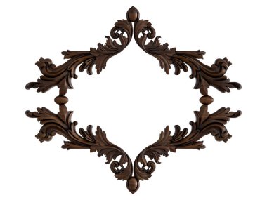 Ahşap süsleme beyaz zemin üzerinde. İzole. 3D çizim