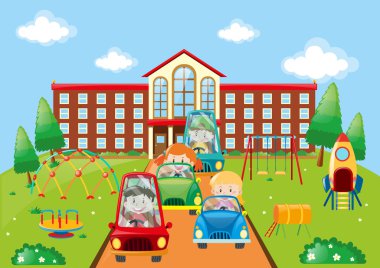 Çocuklar okula arabalar