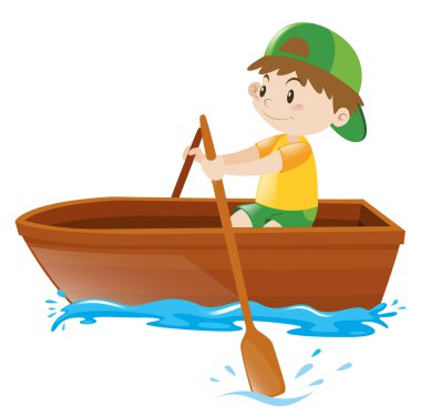 Little boy rowing boat alone clipart