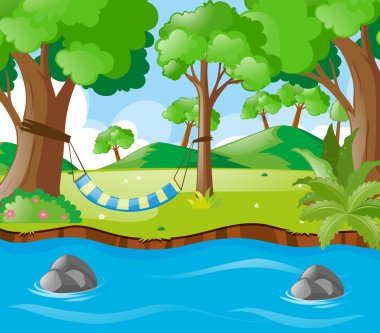 Nehrin yanında salıncak ile sahne