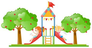 İki kız slayt üzerinde oynama