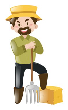 Çatal ve saman ile çiftçi