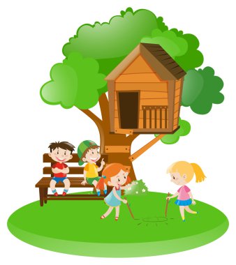 Bahçede oynayan birçok çocuklar