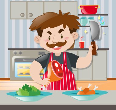 Şef mutfakta yemek hazırlıyor.