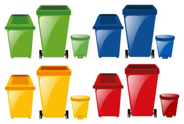 Farklı renklerde trashcans kümesi