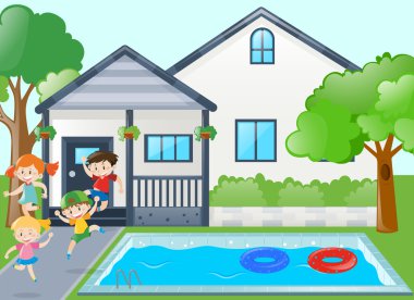 Havuz yanında oynayan çocuklar