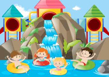 Şelale havuz yüzme çocuklar