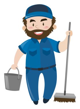 Mavi üniformalı erkek temizlikçi