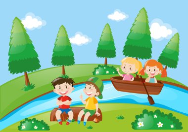 Kızlar ve erkekler kürek tekne Park